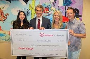 Staff holding large donation check from Hopeful Hearts for $20,000